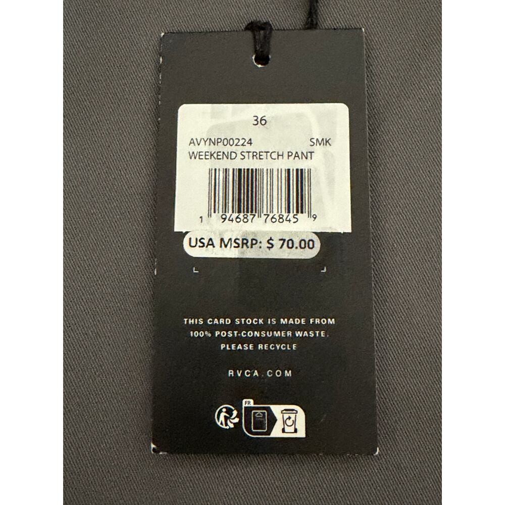 RVCA Week-End Pant Men's 36"x32" Straight Fit Stretch Fabric Smoke Gray NWT - Picture 11 of 13